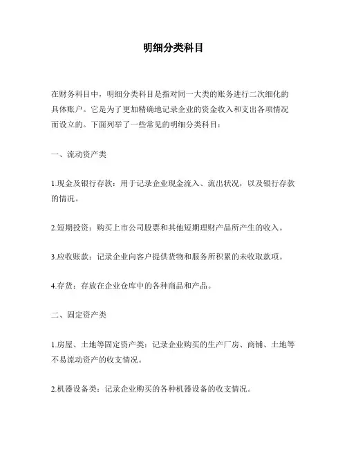 明细分类科目