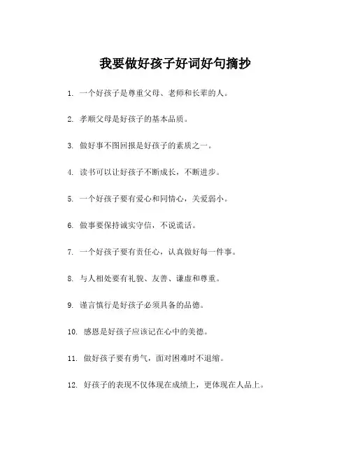 我要做好孩子好词好句摘抄