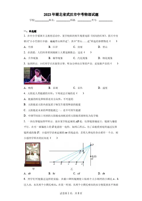 2023年湖北省武汉市中考物理真题(含解析)