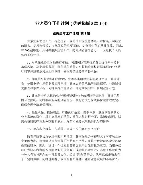业务员年工作计划(优秀模板5篇)(4)
