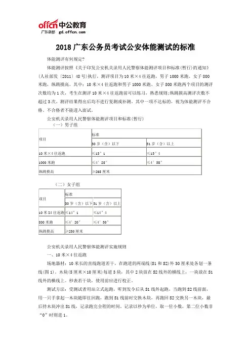 2018广东公务员考试公安体能测试的标准