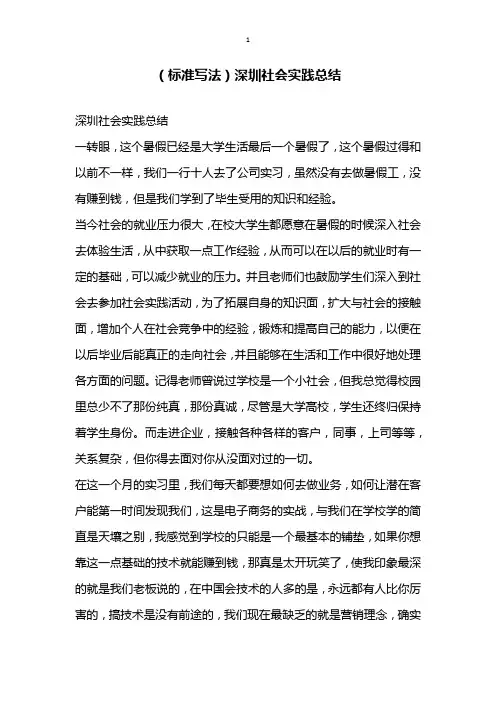 标准写法深圳社会实践总结