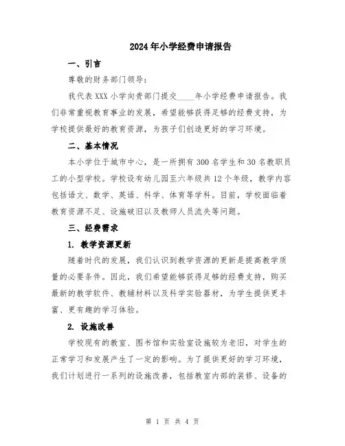 2024年小学经费申请报告