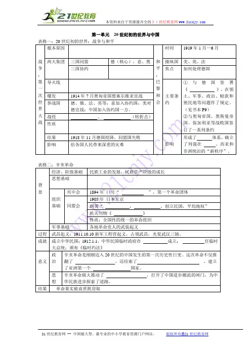 九上第一单元 表格