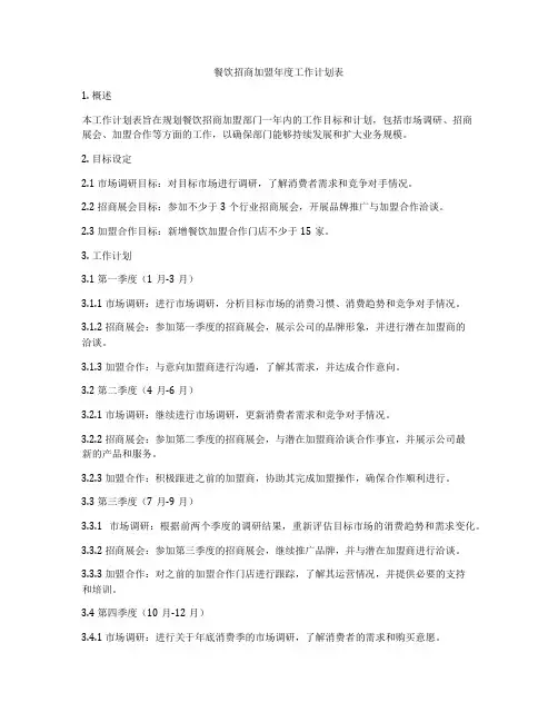 餐饮招商加盟年度工作计划表