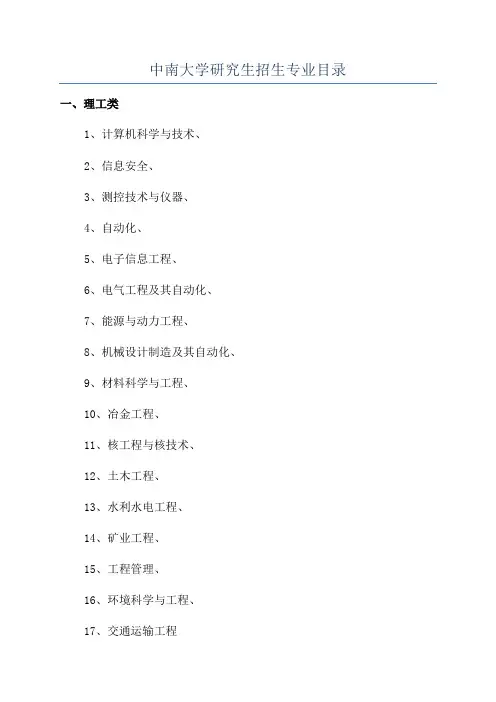 中南大学研究生招生专业目录