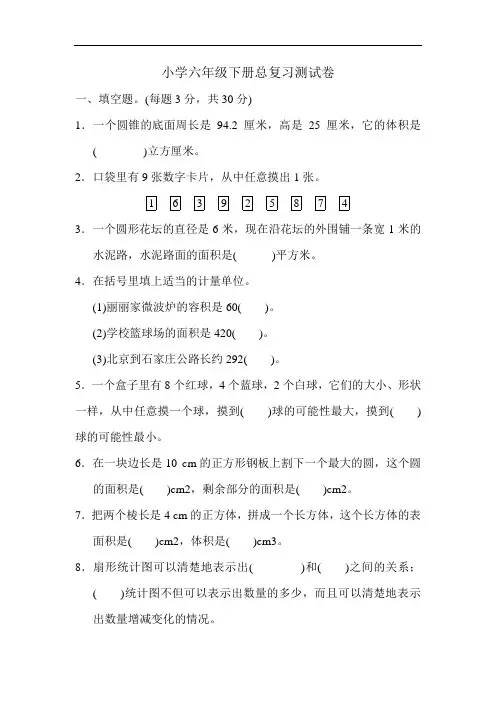 小学六年级下册总复习测试卷