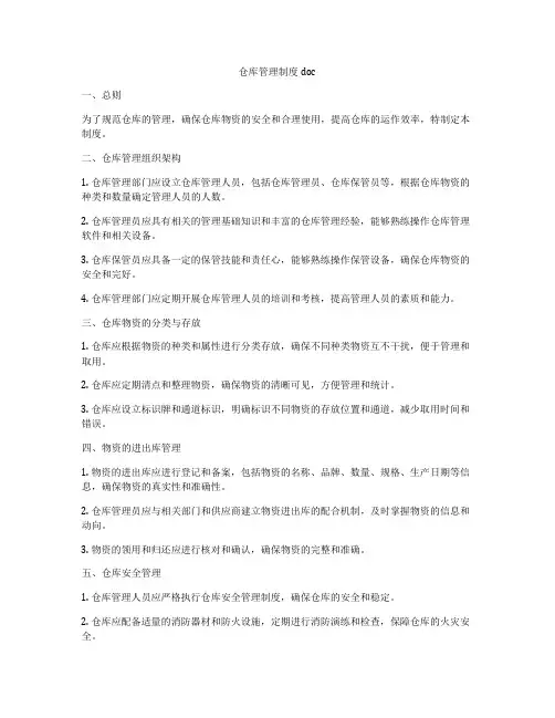 仓库管理制度doc