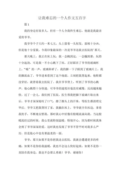 让我难忘的一个人作文五百字