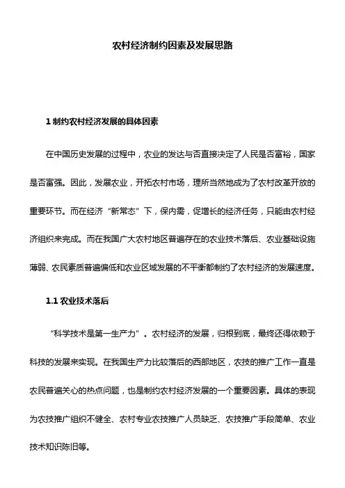 农村经济制约因素及发展思路