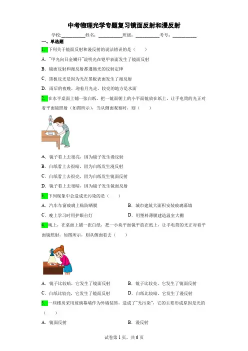 中考物理光学专题复习镜面反射和漫反射