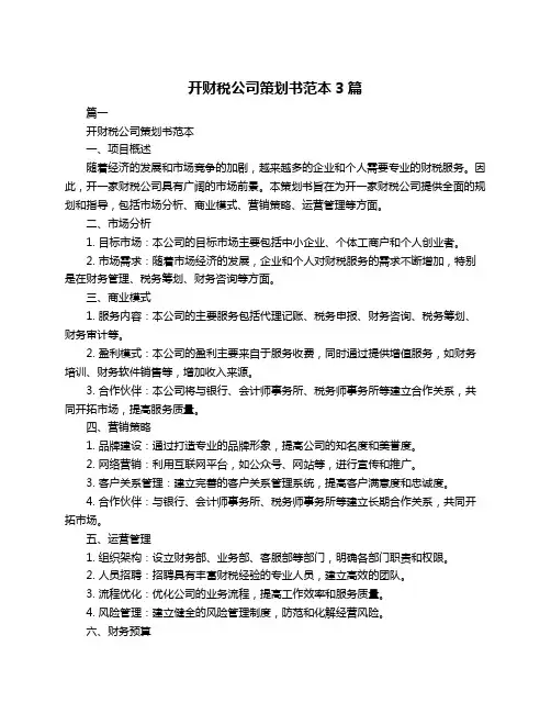 开财税公司策划书范本3篇