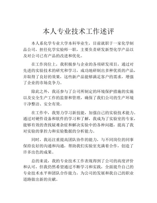 本人专业技术工作述评