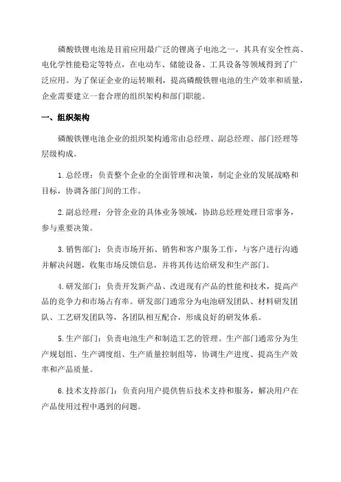 2024年磷酸铁锂电池企业组织架构和部门职能