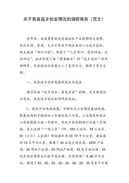 关于我县返乡创业情况的调研报告(范文)