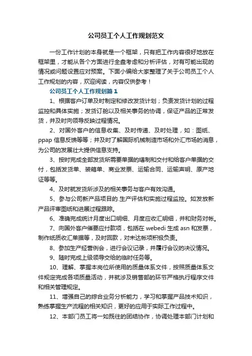 公司员工个人工作规划范文