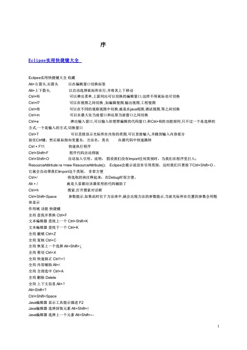 Eclipse实用快捷键大全