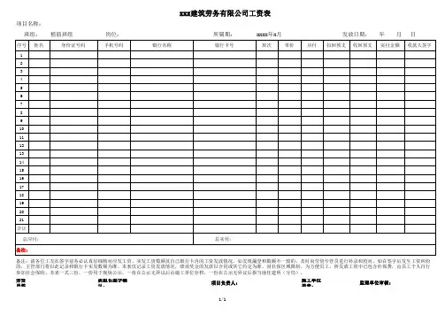 工程劳务工资发放表工资册
