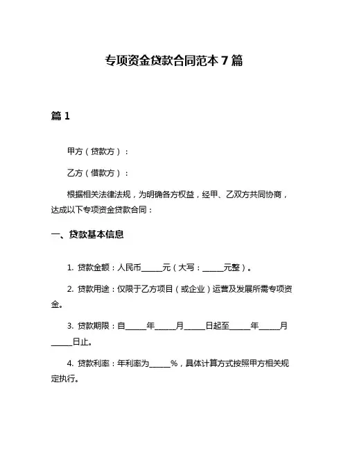 专项资金贷款合同范本7篇