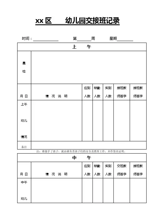 幼儿园幼儿园交接班记录(空白)