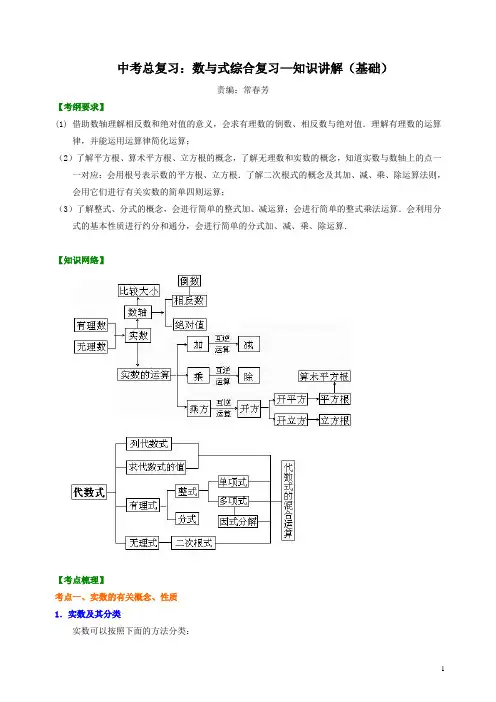通用版2019年中考数学总复习：数与式综合复习--知识讲解(基础)
