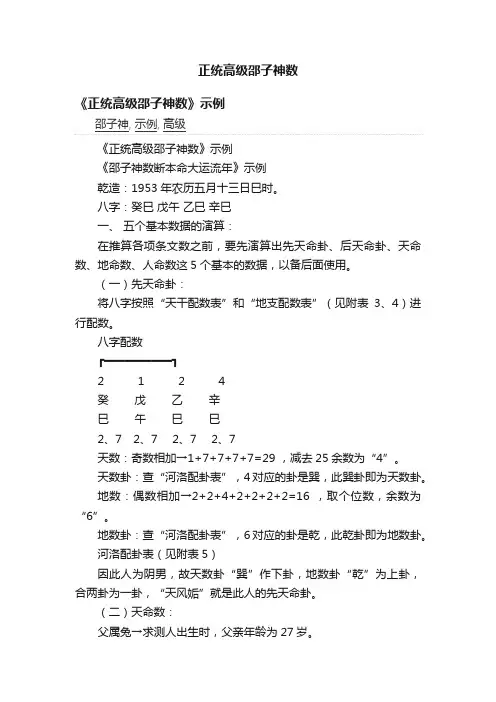 正统高级邵子神数