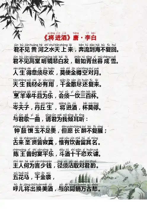 《将进酒》【李白】(拼音修正版)