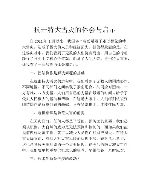 抗击特大雪灾的体会与启示