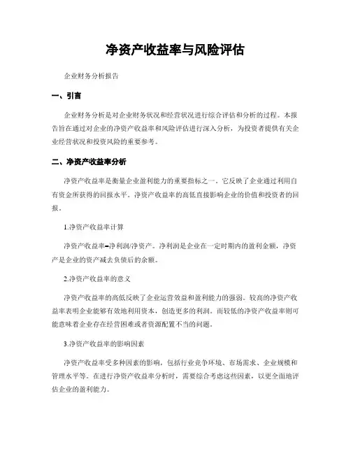 净资产收益率与风险评估