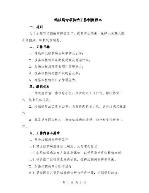 结核病专项防治工作制度范本