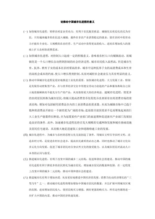 论推动中国城市化进程的意义