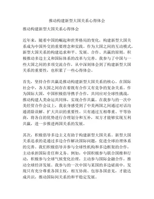 推动构建新型大国关系心得体会