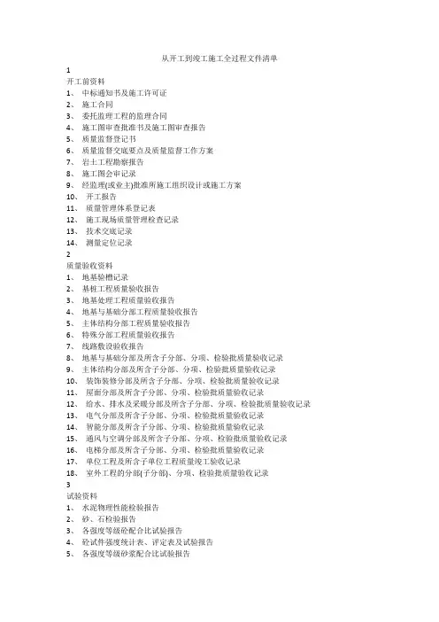 从开工到竣工施工全过程文件清单