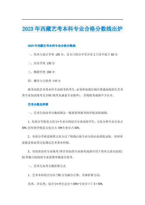 2023年西藏艺考本科专业合格分数线出炉