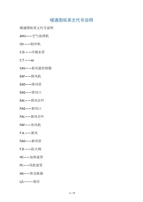 暖通图纸英文代号说明