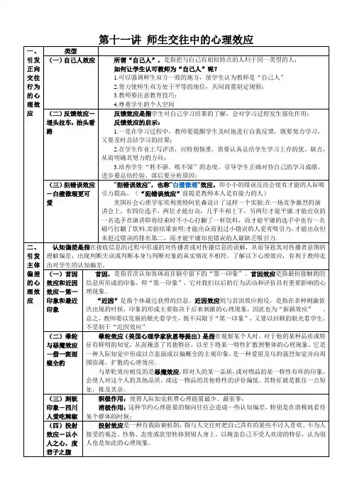 教育心理学-第十一讲 师生交往中的心理效应