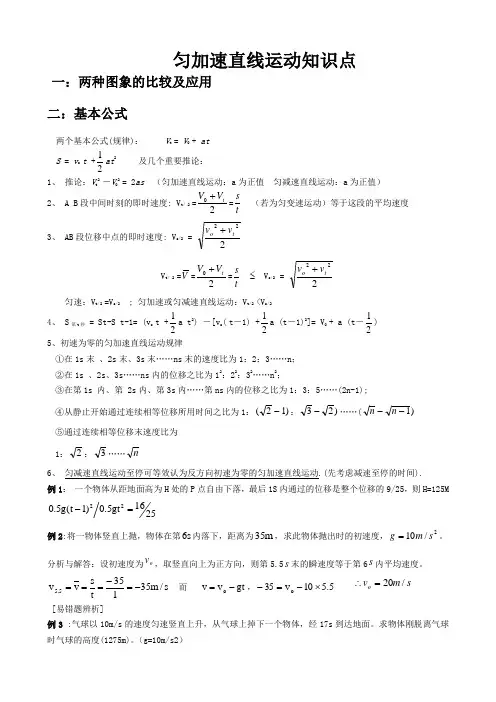 高中物理匀加速直线运动知识点汇总