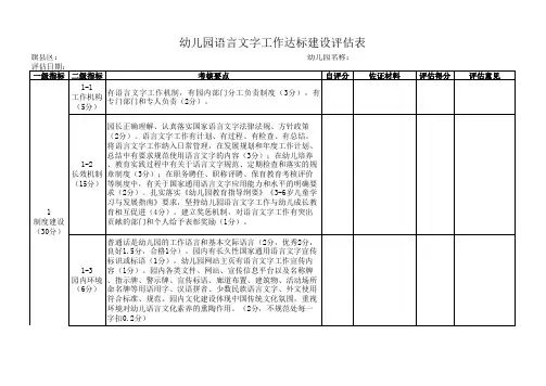 幼儿园语言文字工作达标建设评估表