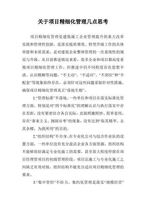 关于项目精细化管理几点思考