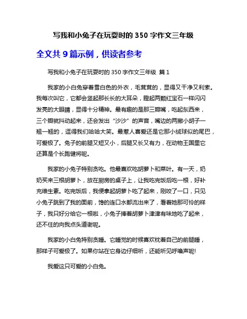 写我和小兔子在玩耍时的350字作文三年级