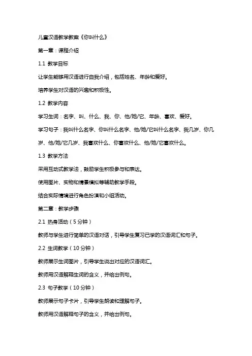 儿童汉语教学教案《你叫什么》