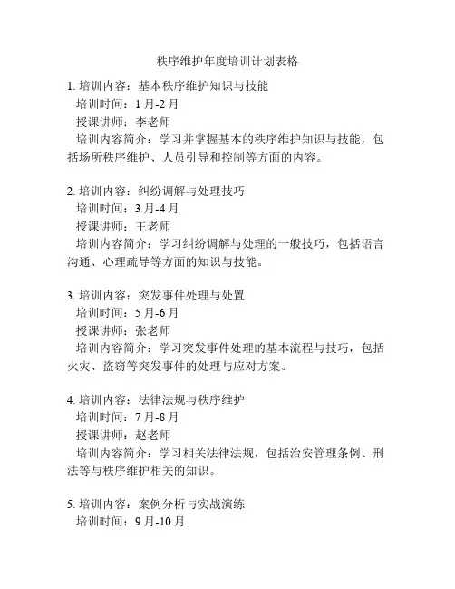 秩序维护年度培训计划表格