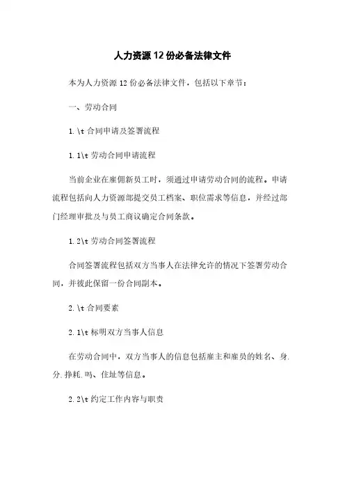 人力资源12份必备法律文件