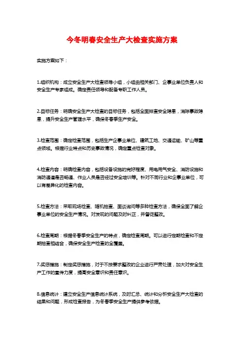 今冬明春安全生产大检查实施方案