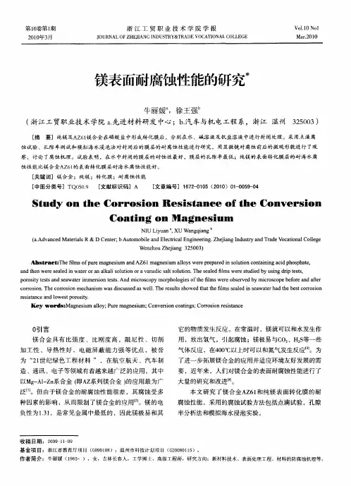 镁表面耐腐蚀性能的研究