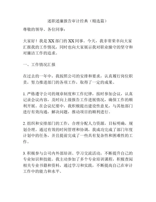 述职述廉报告审计经典(精选篇)
