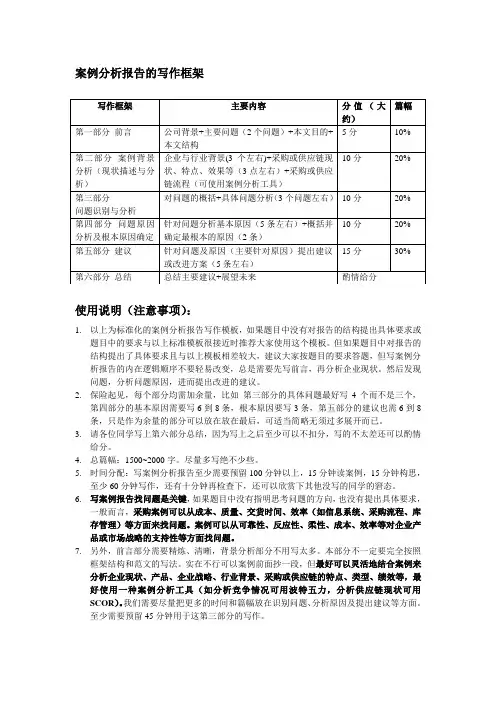 案例分析报告的写作框架和范文
