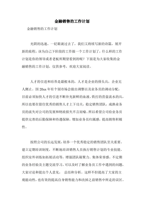 2020年金融销售的工作计划