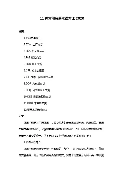 11种常用贸易术语对比2020