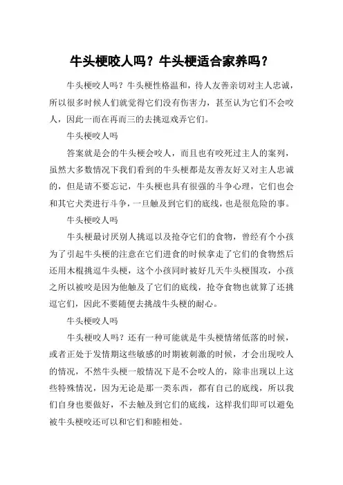 牛头梗咬人吗？牛头梗适合家养吗？